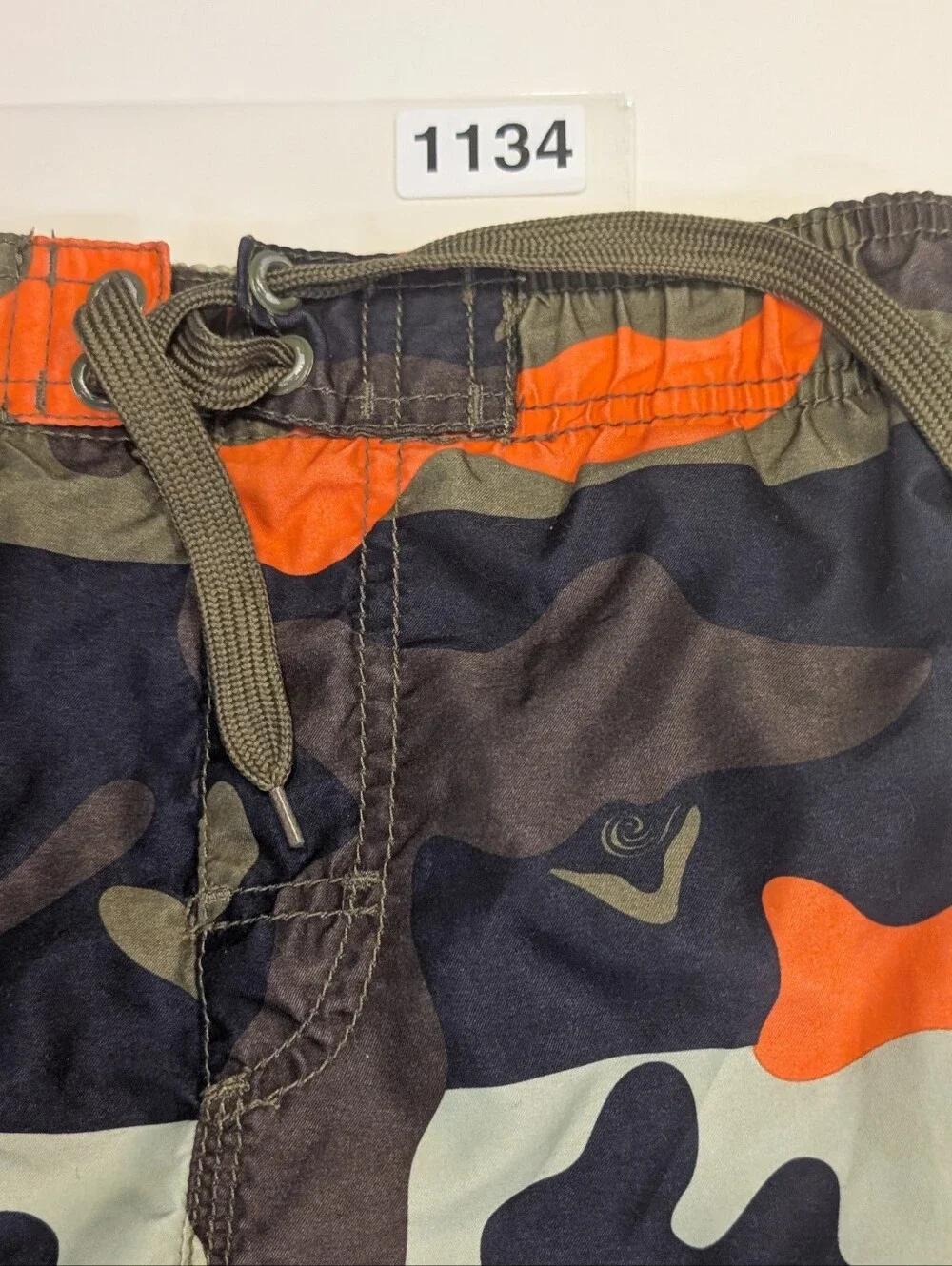 Kanu Surf Boys' Camo Swim Trunks in Olive, Black & Orange size 8
